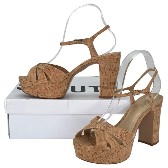 Schutz Keefa Tan Cork Womens Platform Heels Size 9.5M - Picture 15 of 16